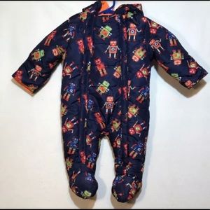 Adorable Wippette Kids Boys Snowsuit Robots 6/9 Months Fleece Lined Double Zip